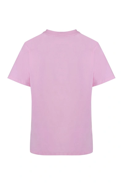 Shop Ganni Cotton Crew-neck T-shirt In Pink