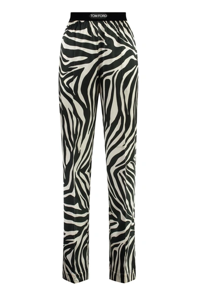 Tom Ford Zebra-print Silk-blend Satin Straight-leg Pants In Animalier