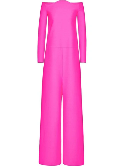 Shop Valentino Wool And Silk Blend Jumpsuit In Fuchsia