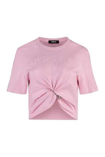 Shop Versace Cotton Crew-neck T-shirt In Pink