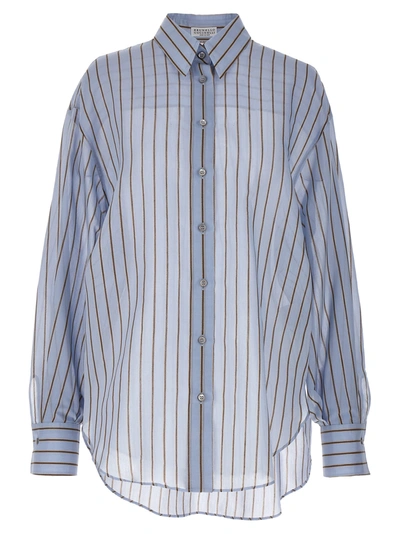 Shop Brunello Cucinelli Striped Shirt Shirt, Blouse In Light Blue