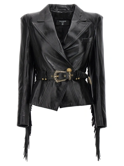 Shop Balmain Jolie Madame Casual Jackets, Parka In Black