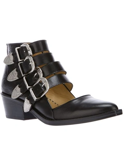 Toga Pulla Buckled Cutout Glossed-leather Ankle Boots In Black