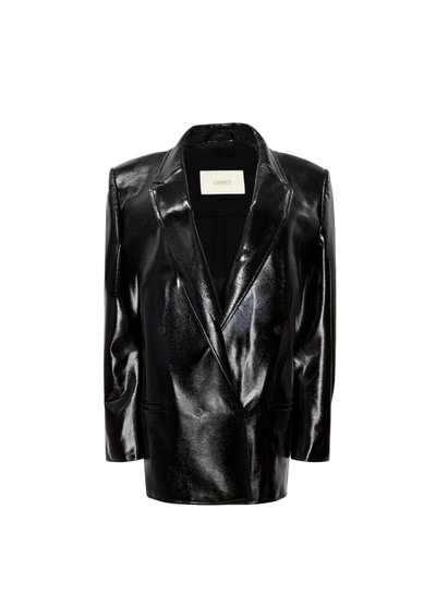 Shop Lapointe Patent Faux Leather Boxy Double Breasted Blazer In M
