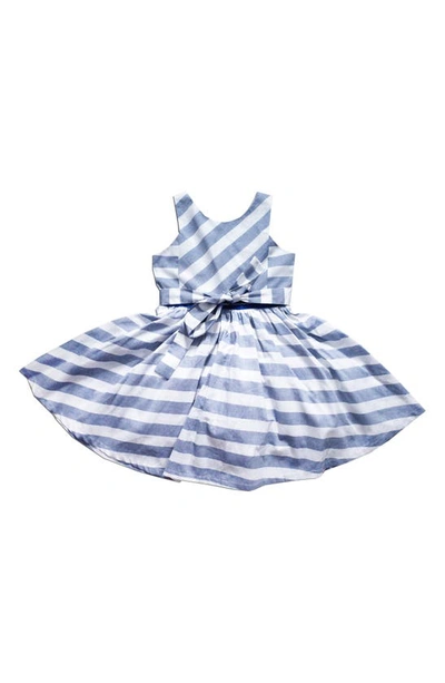 Shop Joe-ella Kids' Stripe Cotton Chambray Fit & Flare Dress In Blue