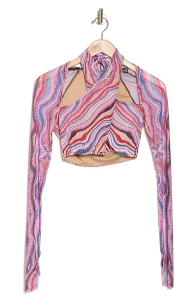 Shop Afrm Cordelia Cross Neck Long Sleeve Top In Multi Wave Pink