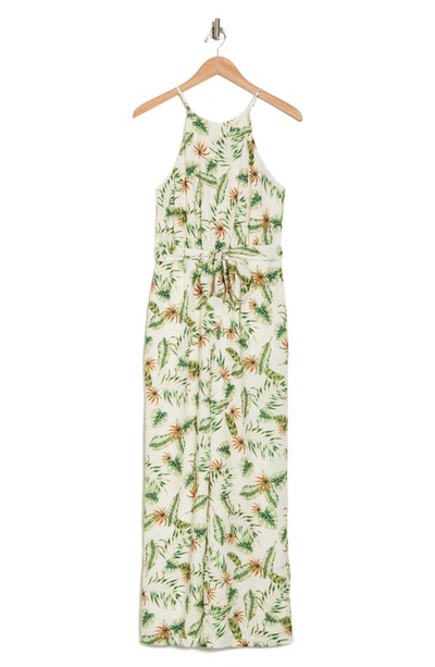 Shop Adelyn Rae Tropical Print Halter Jumpsuit In Ivory/ Green