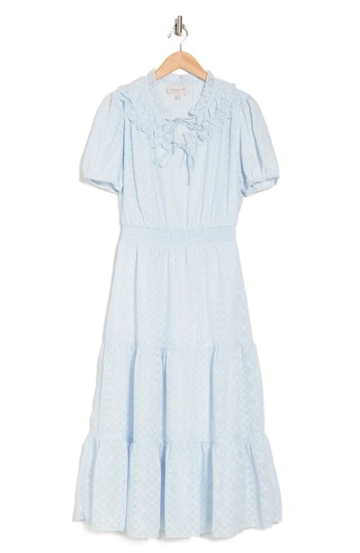 Shop Adelyn Rae Puff Sleeve Smocked Waist Burnout Chiffon Midi Dress In Baby Blue
