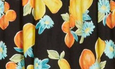 Shop Adelyn Rae Floral Fruit Tie Strap Organic Linen Blend Midi Dress In Black