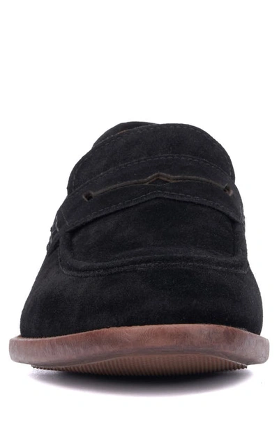 Vintage Foundry Harry Apron Toe Penny Loafer In Black Suede