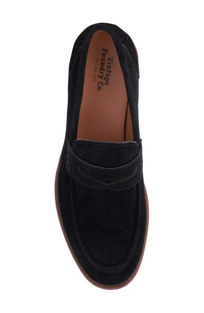Shop Vintage Foundry Harry Apron Toe Penny Loafer In Black Suede