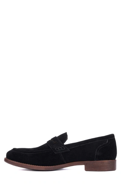 Vintage Foundry Harry Apron Toe Penny Loafer In Black Suede