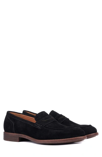 Vintage Foundry Harry Apron Toe Penny Loafer In Black Suede