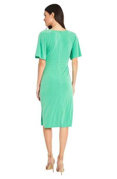 Maggy London Flutter Sleeve Faux Wrap Dress In Ming Green