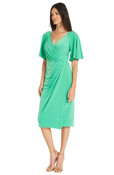 Maggy London Flutter Sleeve Faux Wrap Dress In Ming Green