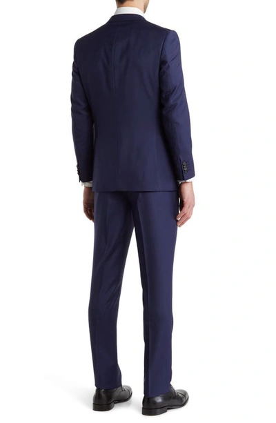 Cavalli Class Two Button Peak Lapel Slim Fit Wool Suit In Blue