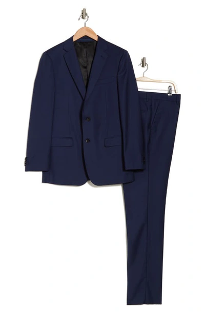 Cavalli Class Two Button Peak Lapel Slim Fit Wool Suit In Blue