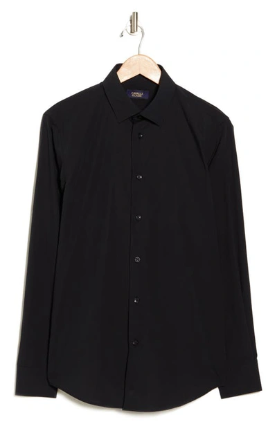 Shop Cavalli Class Slim Fit Solid Stretch Dress Shirt In Black