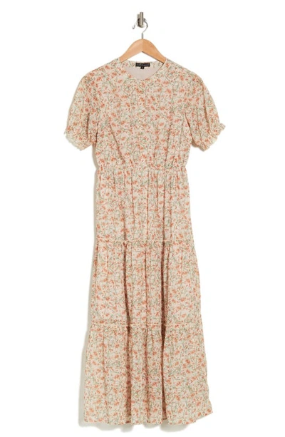 Wishlist Floral Puff Sleeve Maxi Dress In Taupe