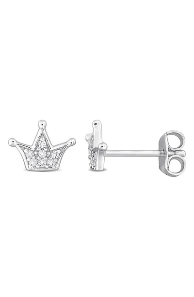 Shop Delmar Created White Sapphire Crown Stud Earrings In Silver