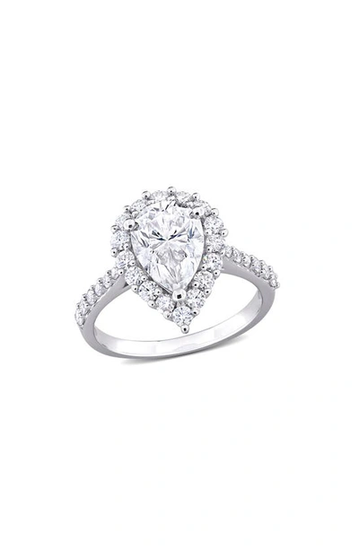 Shop Delmar Sterling Silver Pear Cut Lab Created Moissanite Halo Ring