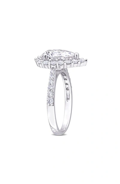Delmar Sterling Silver Pear Cut Lab Created Moissanite Halo Ring In Silver