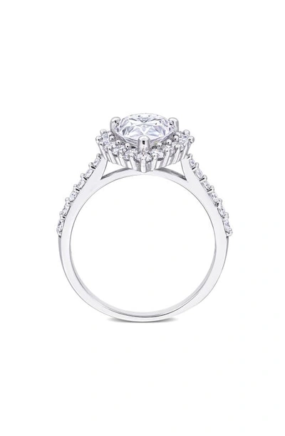 Delmar Sterling Silver Pear Cut Lab Created Moissanite Halo Ring In Silver