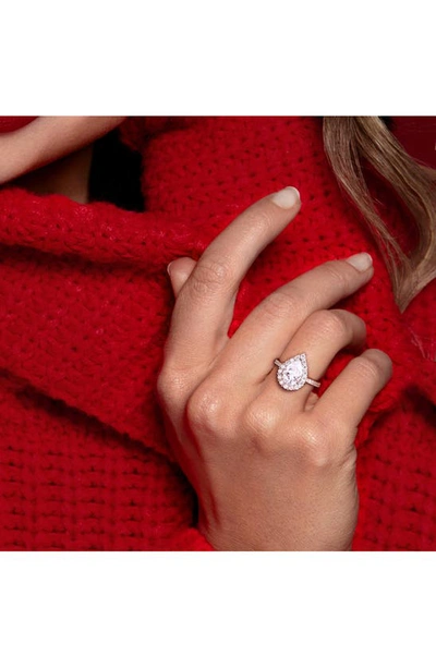 Delmar Sterling Silver Pear Cut Lab Created Moissanite Halo Ring In Silver