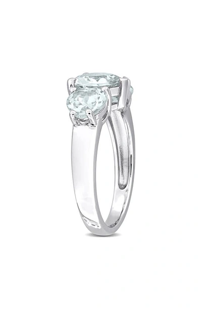 Delmar Sterling Silver Aquamarine Heart 3-stone Ring In Aquamarine
