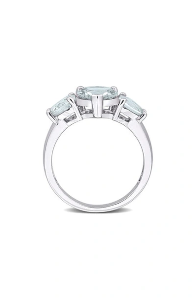 Delmar Sterling Silver Aquamarine Heart 3-stone Ring In Aquamarine