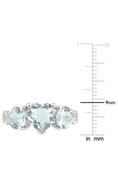 Delmar Sterling Silver Aquamarine Heart 3-stone Ring In Aquamarine