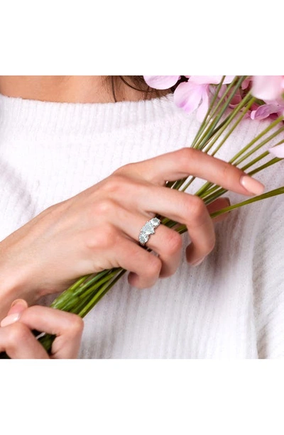 Delmar Sterling Silver Aquamarine Heart 3-stone Ring In Aquamarine