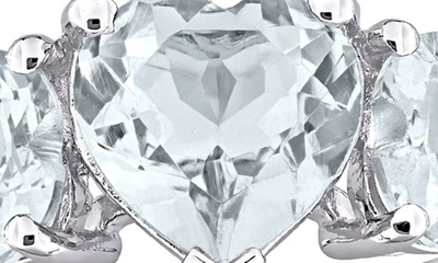 Delmar Sterling Silver Aquamarine Heart 3-stone Ring In Aquamarine