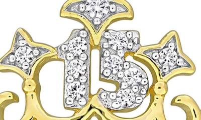 Shop Delmar Created White Sapphire 15 Crown Quinceañera Pendant Necklace In Gold