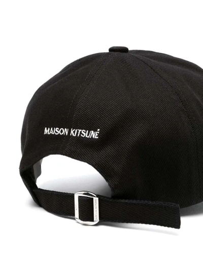 Shop Maison Kitsuné Black Baseball Cap With Fox Patch In Cotton Man