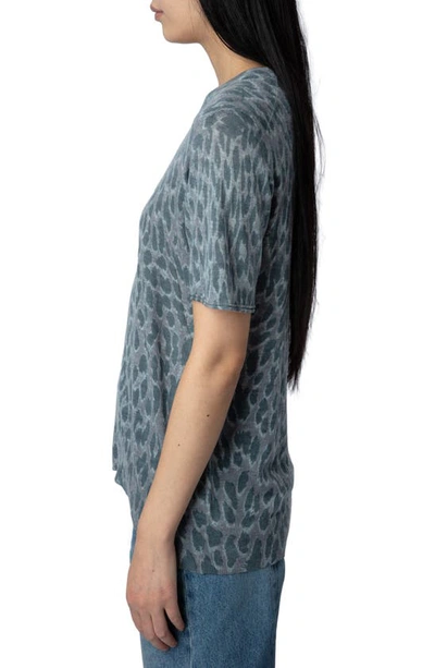 Shop Zadig & Voltaire Ida Leopard Pattern Short Sleeve Cashmere Sweater In Nuage