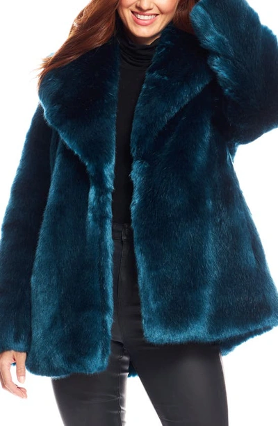 Shop Donna Salyers Fabulous-furs Notch Collar Faux Fur Coat In Sapphire