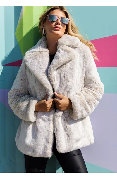 Shop Donna Salyers Fabulous-furs Donna Salyers Fabulous Furs Notch Collar Faux Fur Coat In Pearl