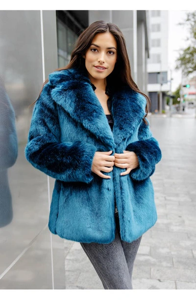 Shop Donna Salyers Fabulous-furs Notch Collar Faux Fur Coat In Sapphire