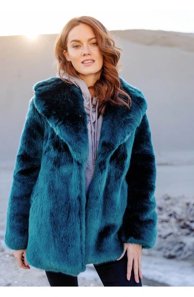 Shop Donna Salyers Fabulous-furs Donna Salyers Fabulous Furs Notch Collar Faux Fur Coat In Sapphire