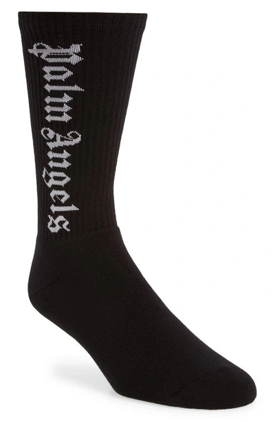 Shop Palm Angels Classic Logo Cotton Blend Crew Socks In Black White