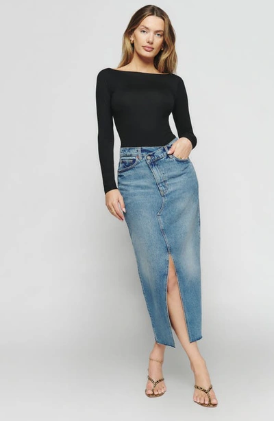 Shop Reformation Wiley Boat Neck Knit Top In Black