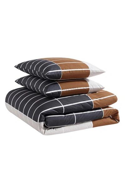 Shop Marimekko Tiiliskivi Raita Duvet Cover & Shams Set In Charcoal Grey