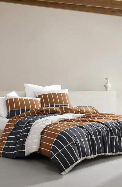 Shop Marimekko Tiiliskivi Raita Duvet Cover & Shams Set In Charcoal Grey