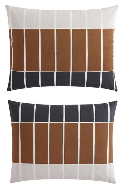 Shop Marimekko Tiiliskivi Raita Duvet Cover & Shams Set In Charcoal Grey