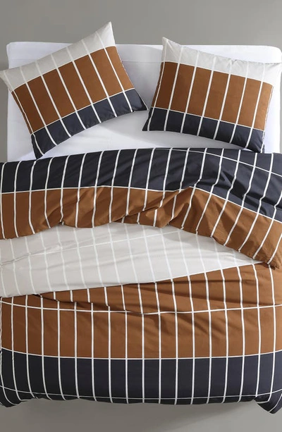 Shop Marimekko Tiiliskivi Raita Duvet Cover & Shams Set In Charcoal Grey