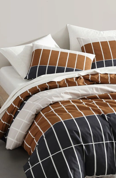 Shop Marimekko Tiiliskivi Raita Duvet Cover & Shams Set In Charcoal Grey