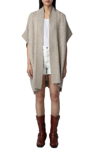 Shop Zadig & Voltaire Indiany Studded Cashmere Cardigan In Light Beige