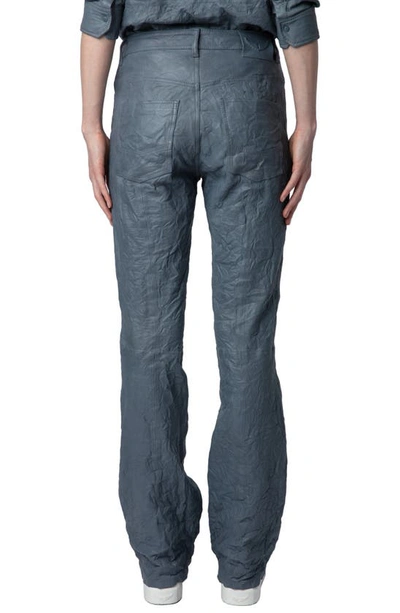Shop Zadig & Voltaire Pistol Crinkled Leather Pants In Light Blue