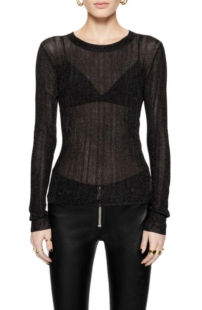 Shop Rebecca Minkoff Abbey Rib Semisheer Sweater In Metallic Black